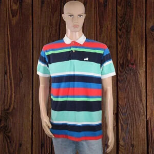 AKOO Polo Green Blue Red Navy White Multicolor Stripe Shirt White Log L